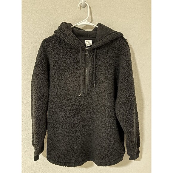 Victoria's Secret Pink Sherpa Quarter Zip Fuzzy Soft Black Size Small - Picture 1 of 4